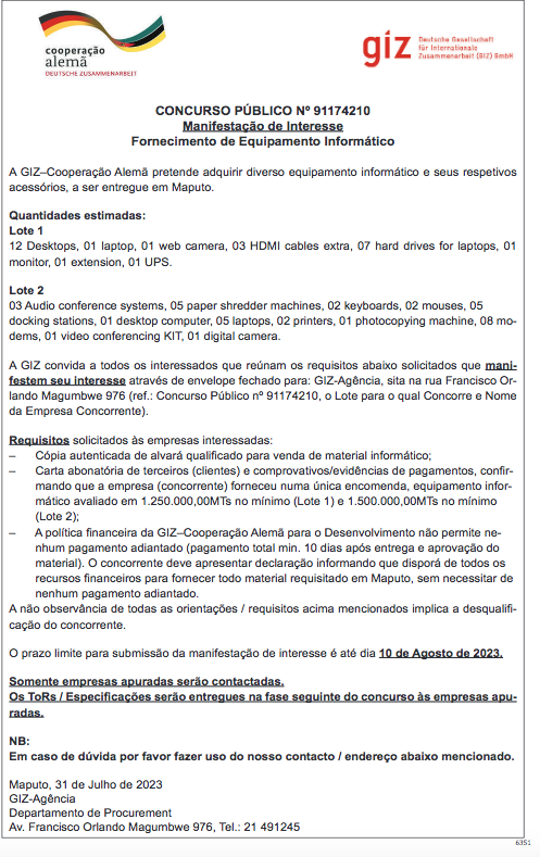 Expression of Interest for the Purchase of a Power Generator Set • 360  Mozambique